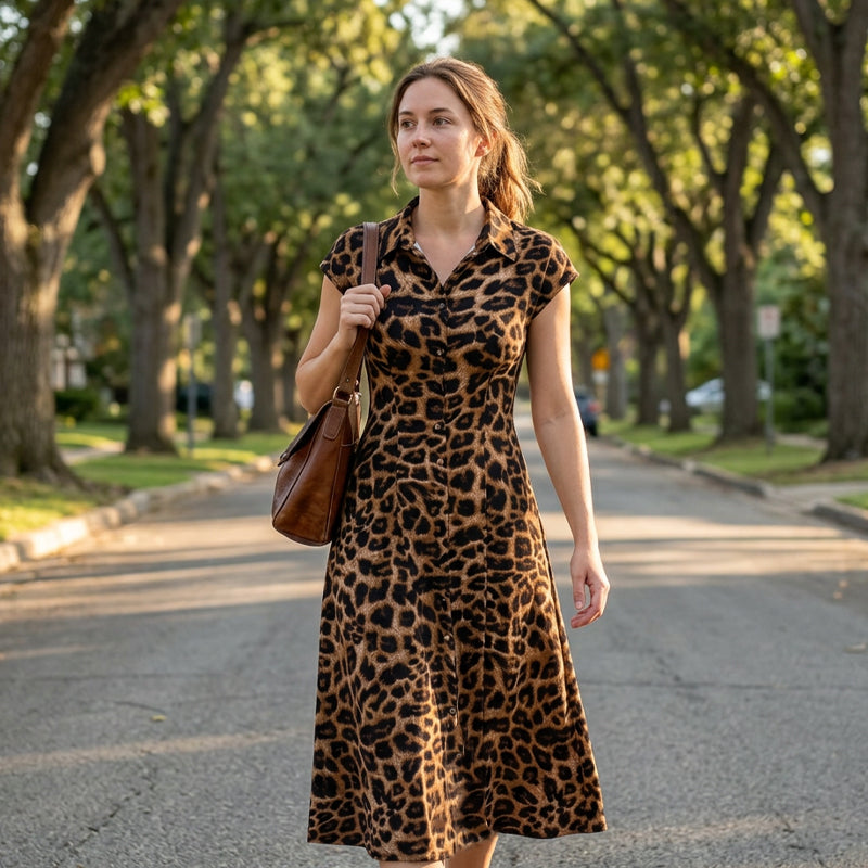 Ameerah – Elegantes Kleid Mit Leoparden Muster