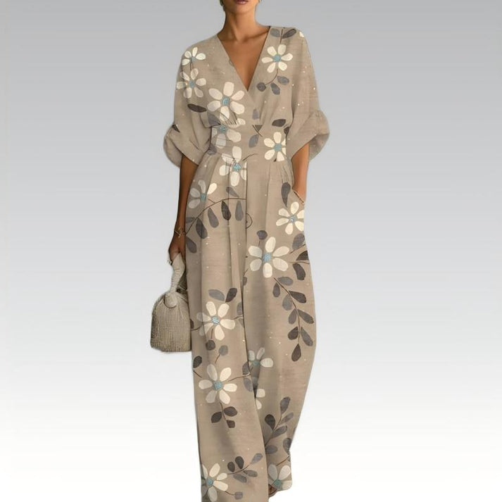Sinem - Eleganter Overall Mit V-ausschnitt Und Drucken