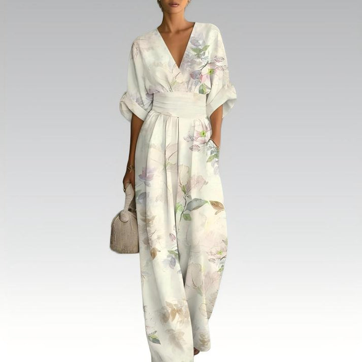 Sinem - Eleganter Overall Mit V-ausschnitt Und Drucken