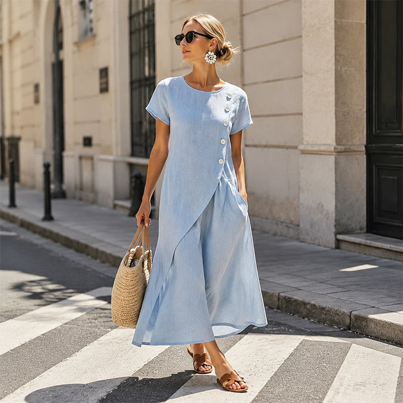 Alia - Elegantes Asymmetrisches Kleid Mit Rundhalsausschnitt