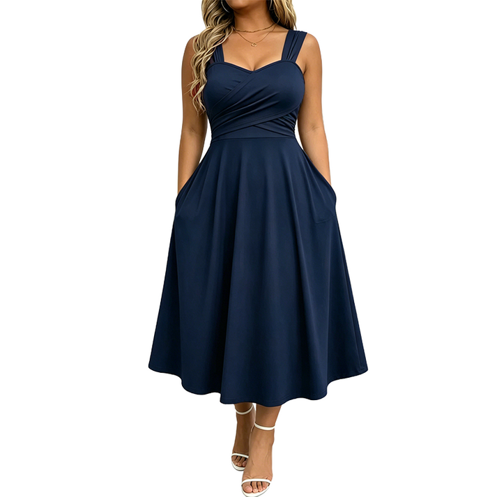 Katjaa - Elegantes Ärmelloses Kleid Mit Taschen