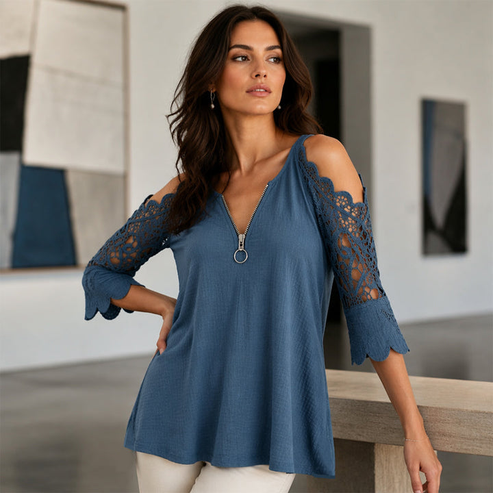 Palchuk - Elegante Spitzenbluse Mit Freien Schultern