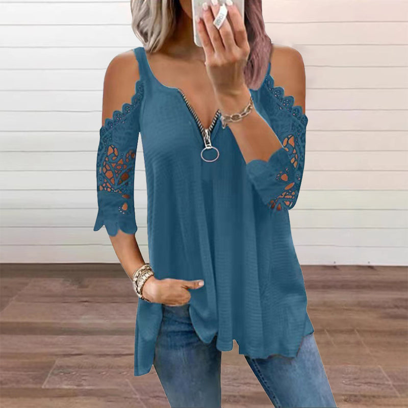 Palchuk - Elegante Spitzenbluse Mit Freien Schultern