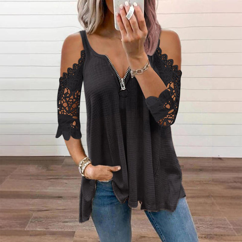 Palchuk - Elegante Spitzenbluse Mit Freien Schultern