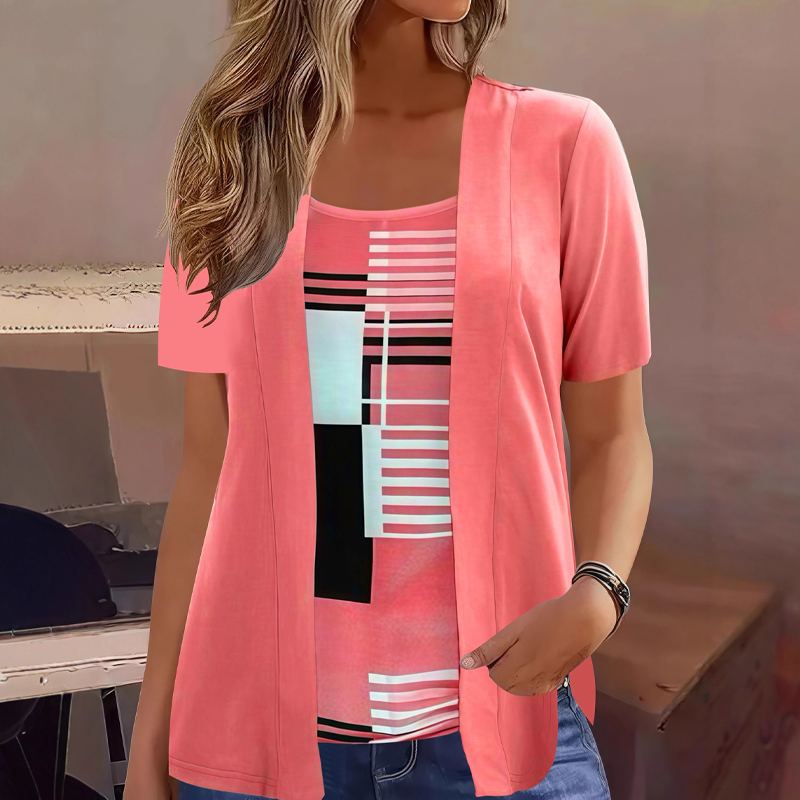 Thaminia - Kurzärmeliges T-shirt Im Lagenlook MIT Geometrischem Print