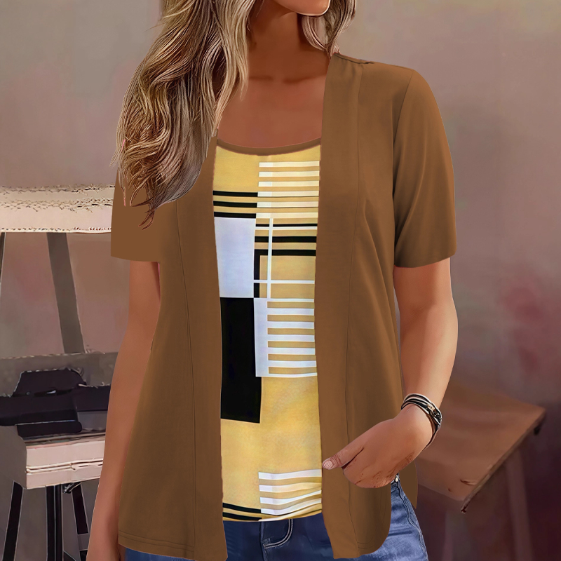 Thaminia - Kurzärmeliges T-shirt Im Lagenlook MIT Geometrischem Print