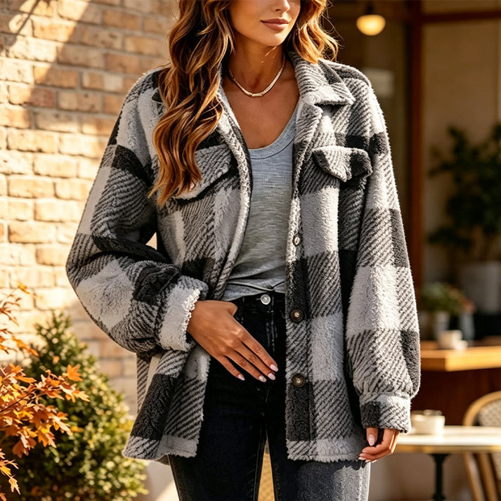 Jolainne - Cozy Checked Jacket With Button