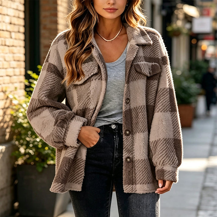 Jolainne - Cozy Checked Jacket With Button