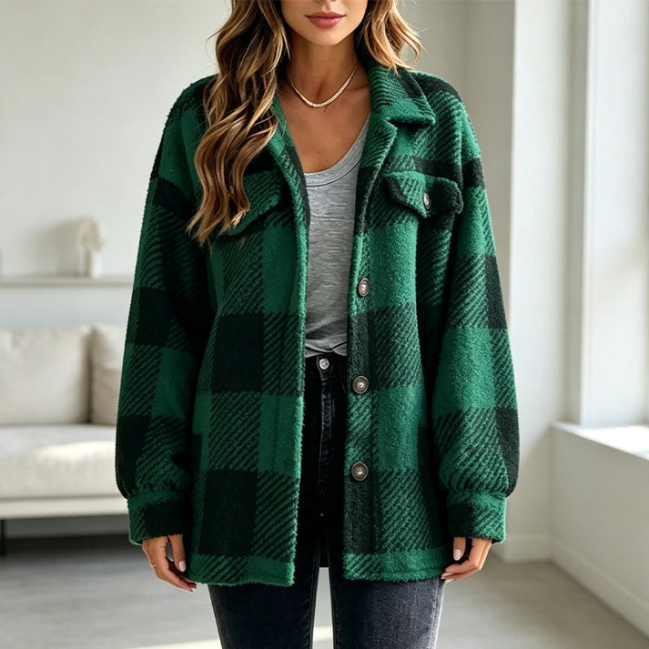Jolainne - Cozy Checked Jacket With Button