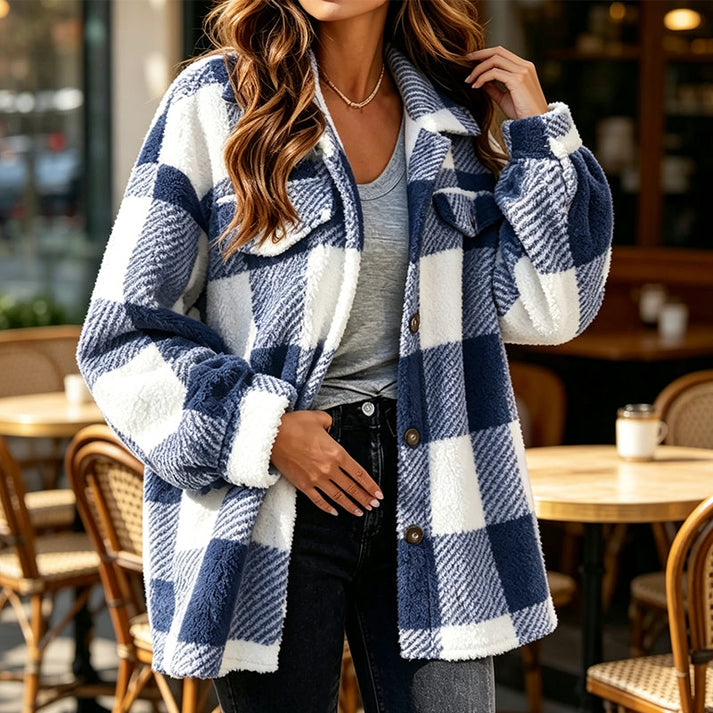 Jolainne - Cozy Checked Jacket With Button