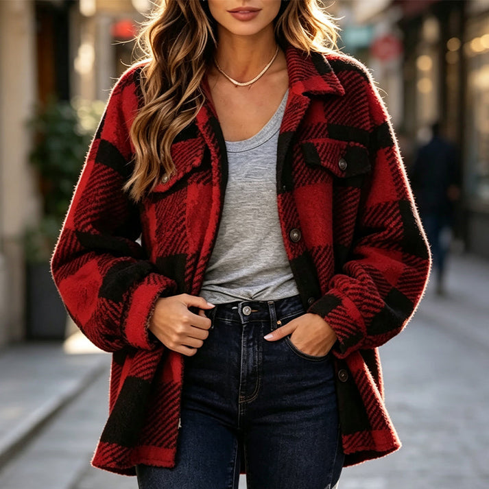 Jolainne - Cozy Checked Jacket With Button