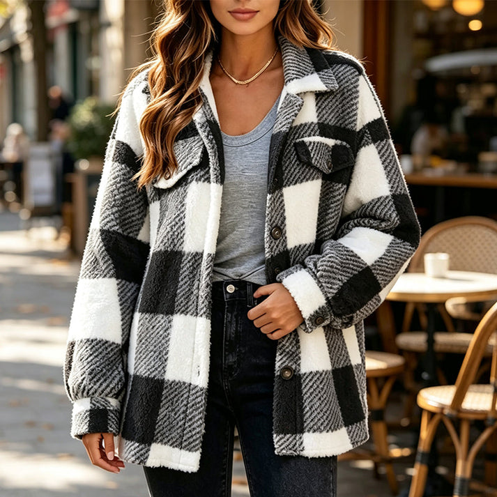 Jolainne - Cozy Checked Jacket With Button