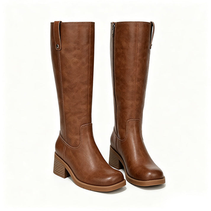 Maissaa - Knee-High Side Zipper Block Heel Boot