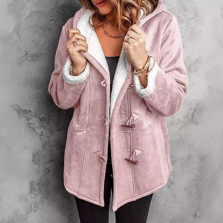 Didienne - Long Sleeve Faux Suede Hooded Coat