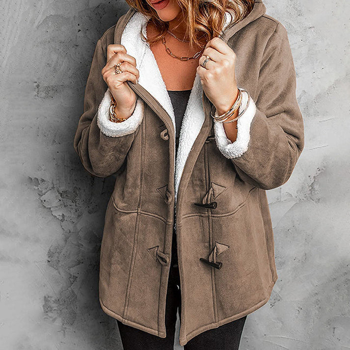 Didienne - Long Sleeve Faux Suede Hooded Coat