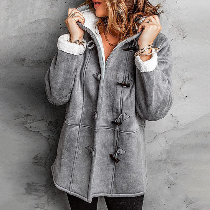 Didienne - Long Sleeve Faux Suede Hooded Coat