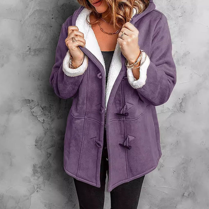 Didienne - Long Sleeve Faux Suede Hooded Coat