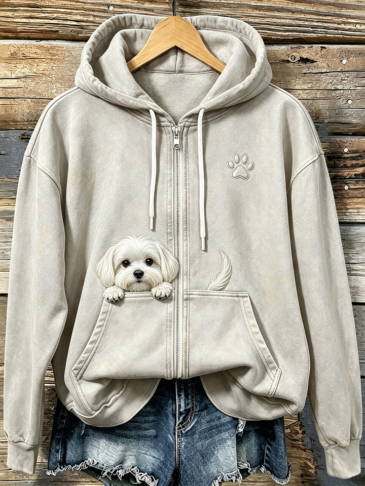 Shelezi - Kuscheliger Kapuzen Pullover Mit Reißverschluss Und Pfotenabdruck