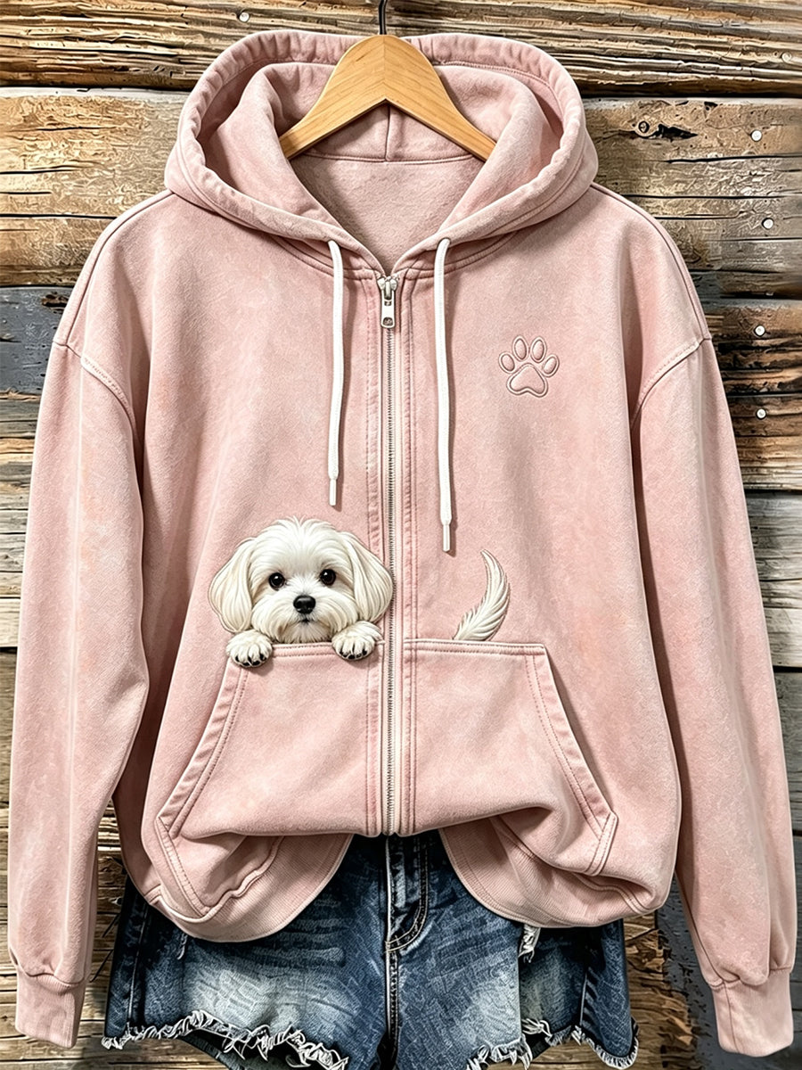 Shelezi - Kuscheliger Kapuzen Pullover Mit Reißverschluss Und Pfotenabdruck