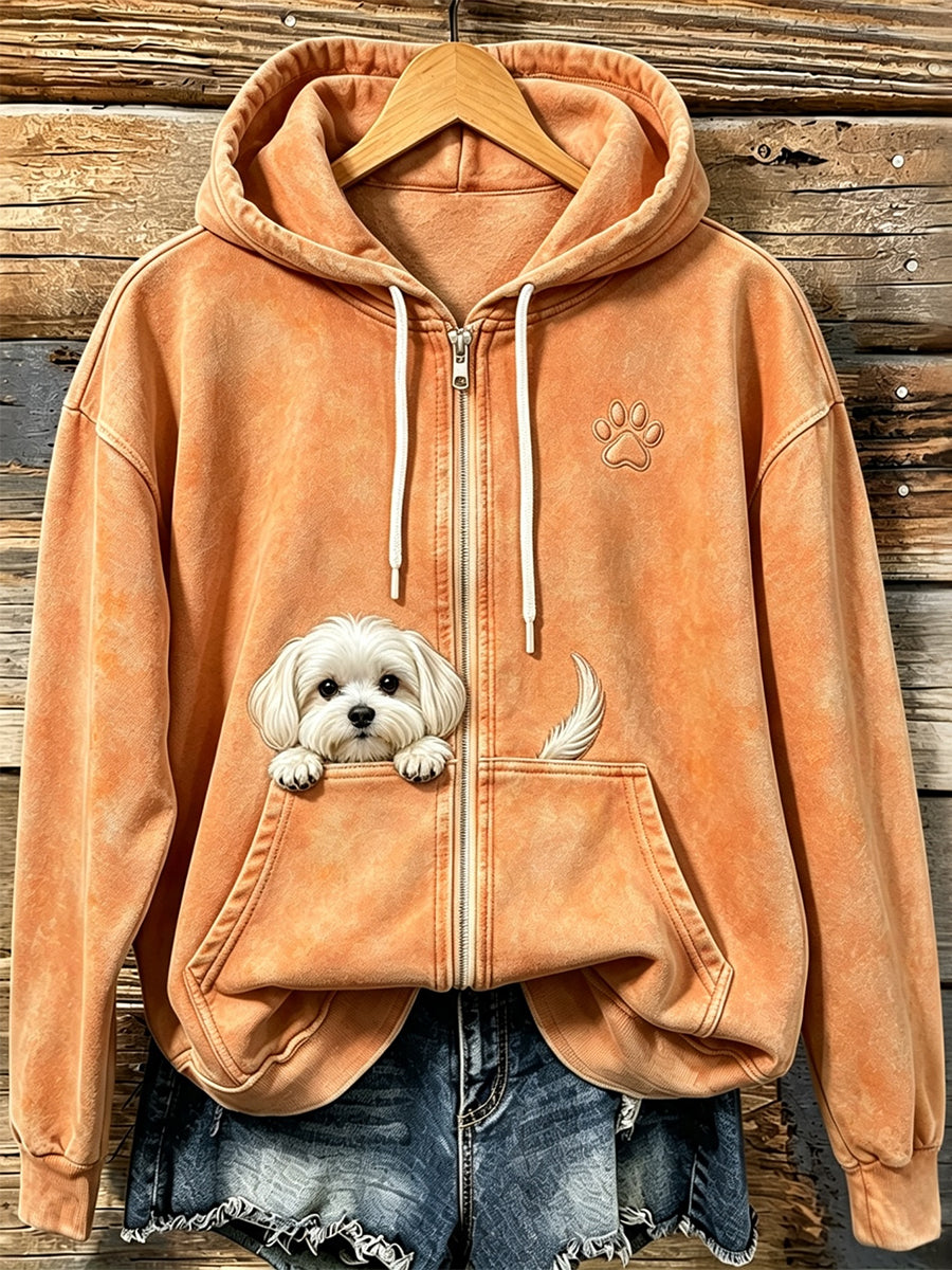Shelezi - Kuscheliger Kapuzen Pullover Mit Reißverschluss Und Pfotenabdruck