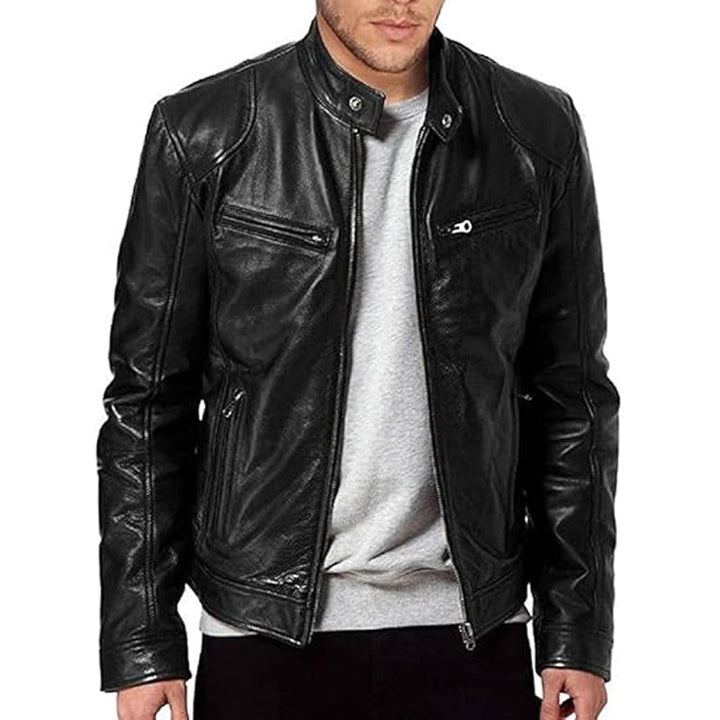 Emanual – Lederjacke mit Stehkragen und Reißverschluss