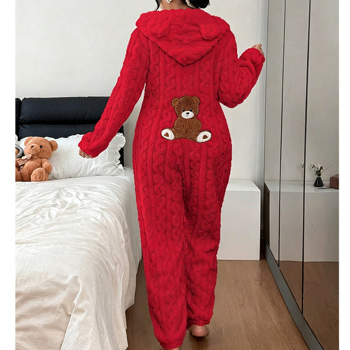 Selia – Warmer Overall Mit Kapuze Im Zopfmuster