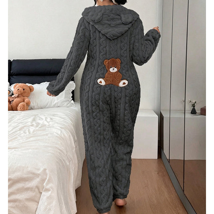 Selia – Warmer Overall Mit Kapuze Im Zopfmuster