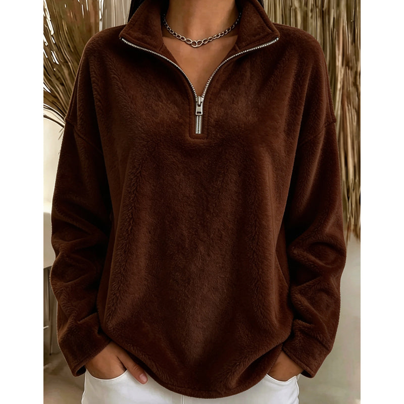 Akino – Fleece Pullover mit Halbem Reißverschluss Und Kragen