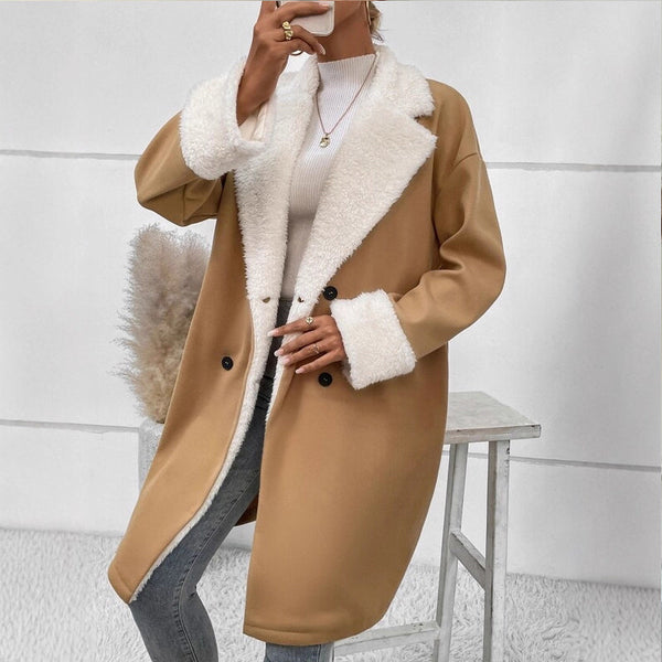 Lenkyna – Langer Mantel mit Fleece-Kragen und -Bündchen