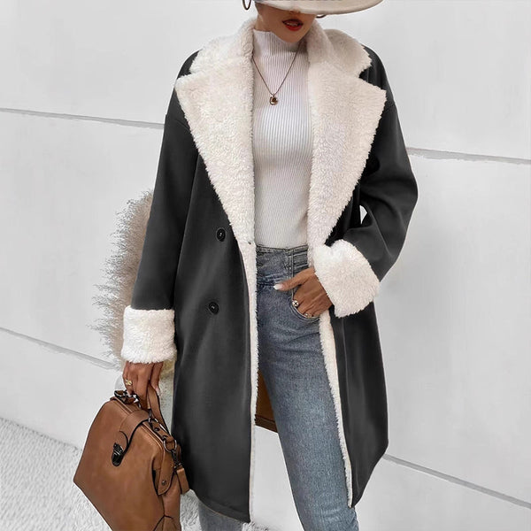 Lenkyna – Langer Mantel mit Fleece-Kragen und -Bündchen