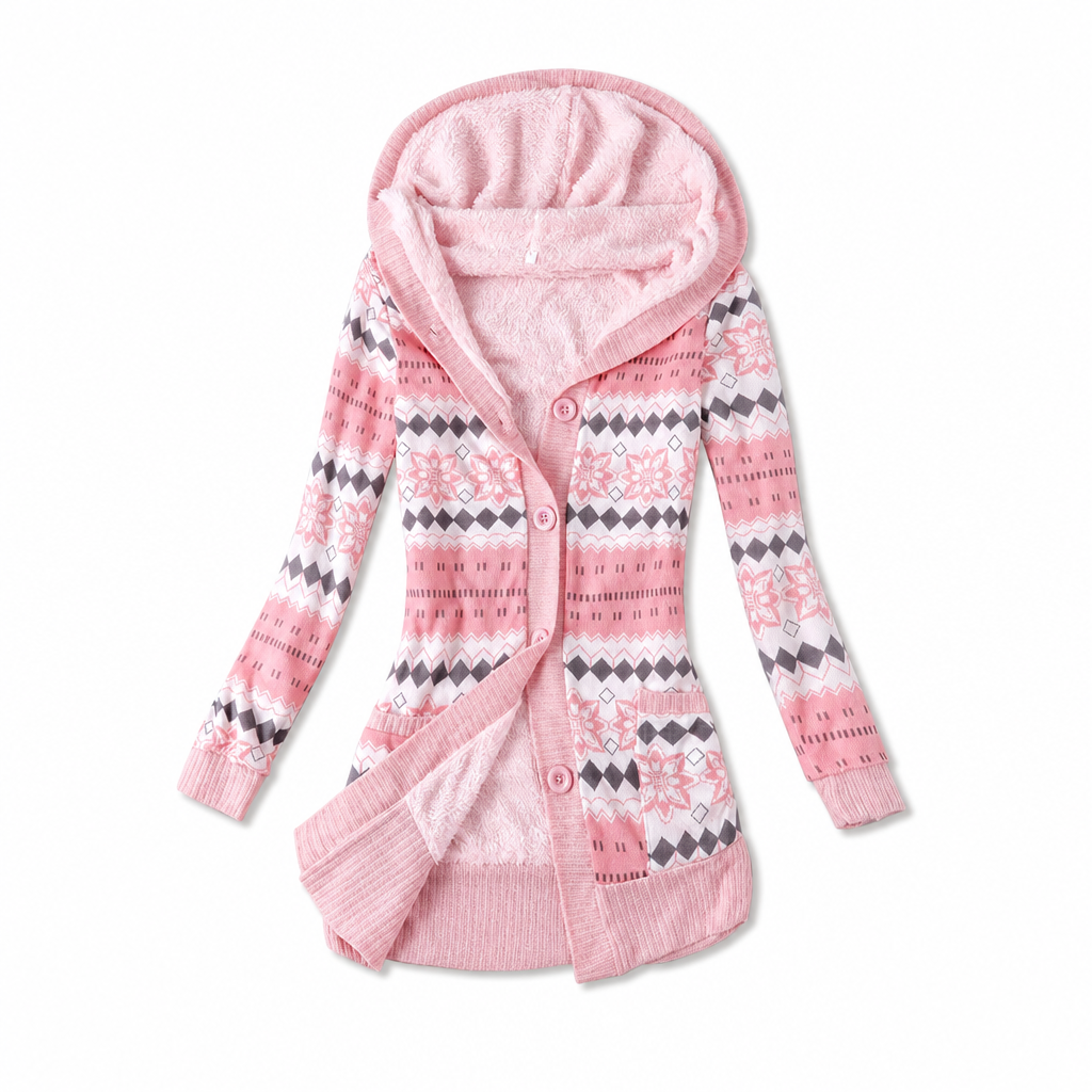 Shazina – Kapuzen Strickjacke Mit Geometrischem Muster