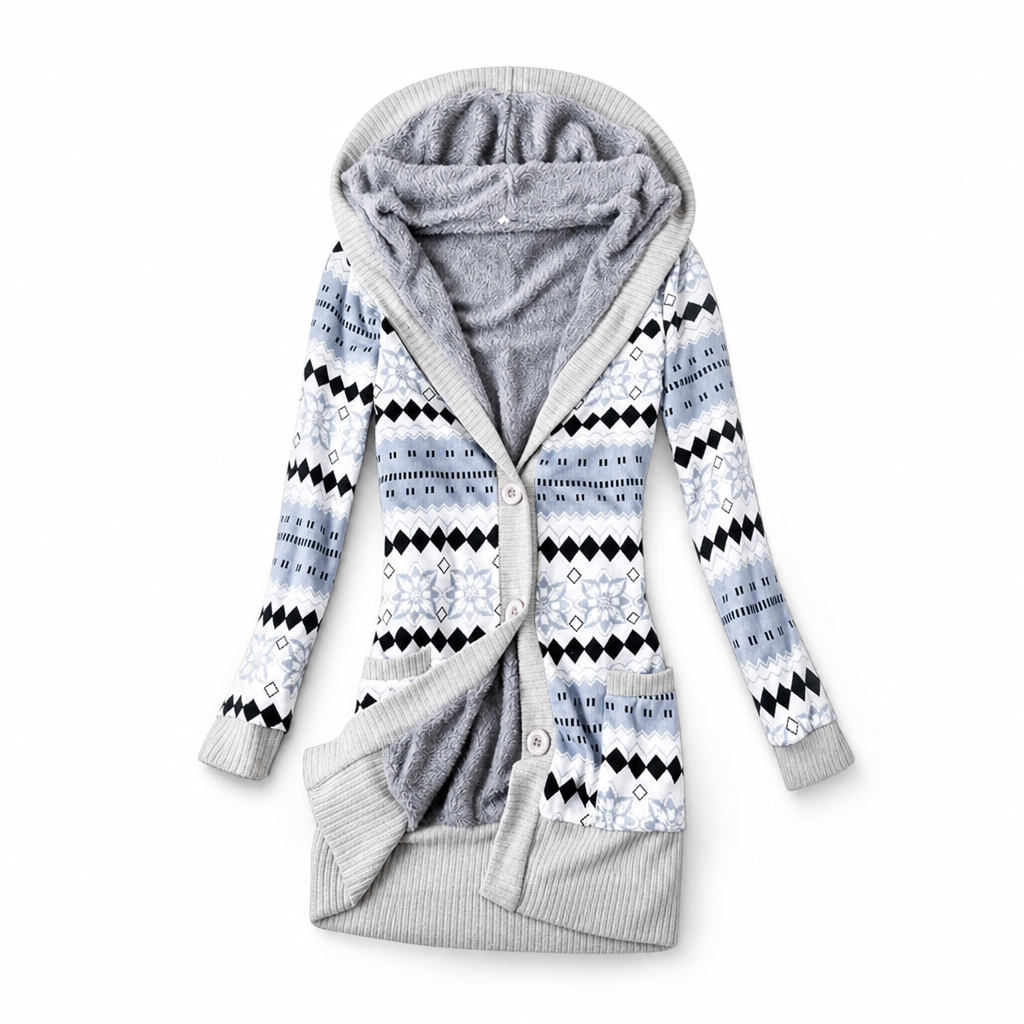Shazina – Kapuzen Strickjacke Mit Geometrischem Muster