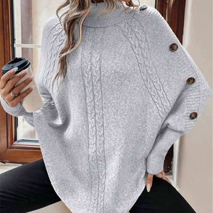 Rylee - Eleganter Pullover im Cape Stil Mit Hohem Kragen Und Asymmetrischem Saum