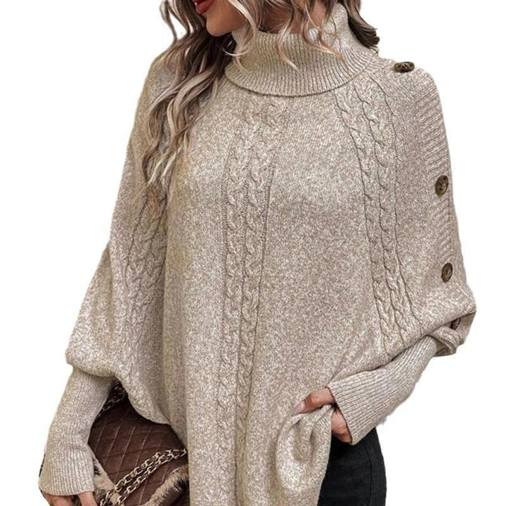 Rylee - Eleganter Pullover im Cape Stil Mit Hohem Kragen Und Asymmetrischem Saum
