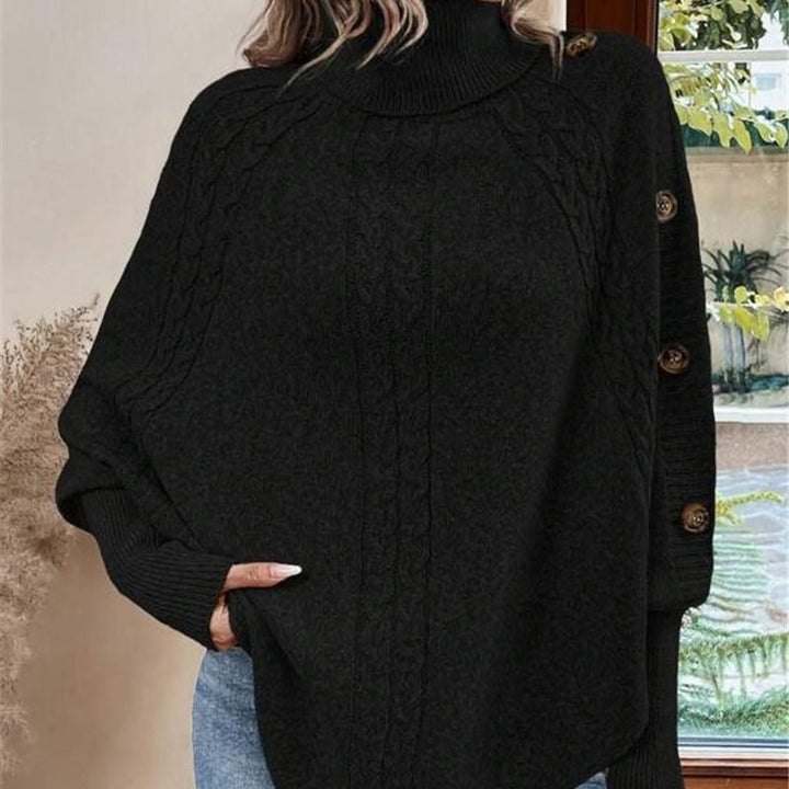 Rylee - Eleganter Pullover im Cape Stil Mit Hohem Kragen Und Asymmetrischem Saum