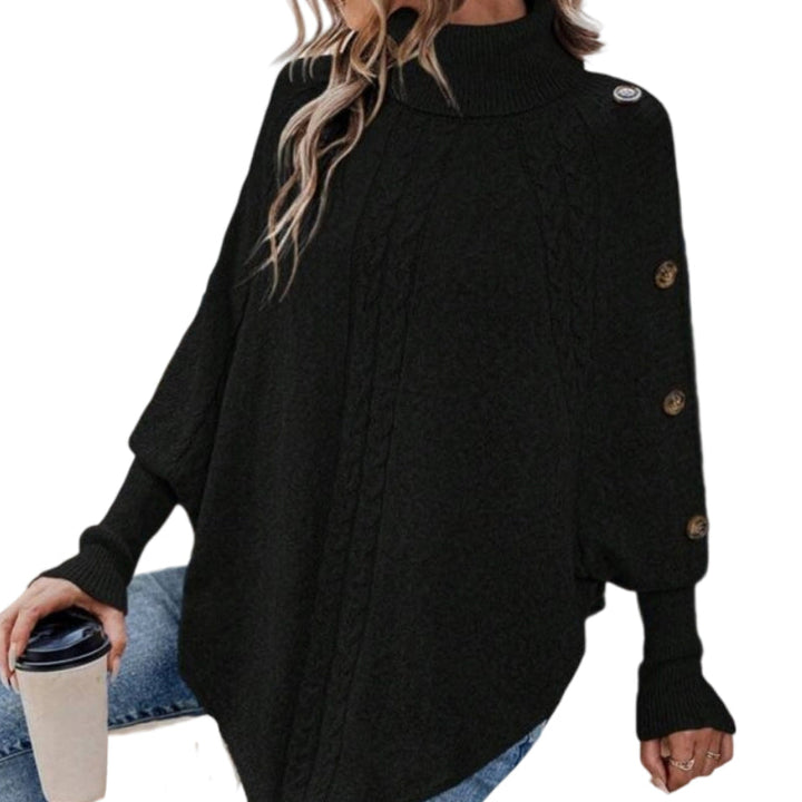Rylee - Eleganter Pullover im Cape Stil Mit Hohem Kragen Und Asymmetrischem Saum