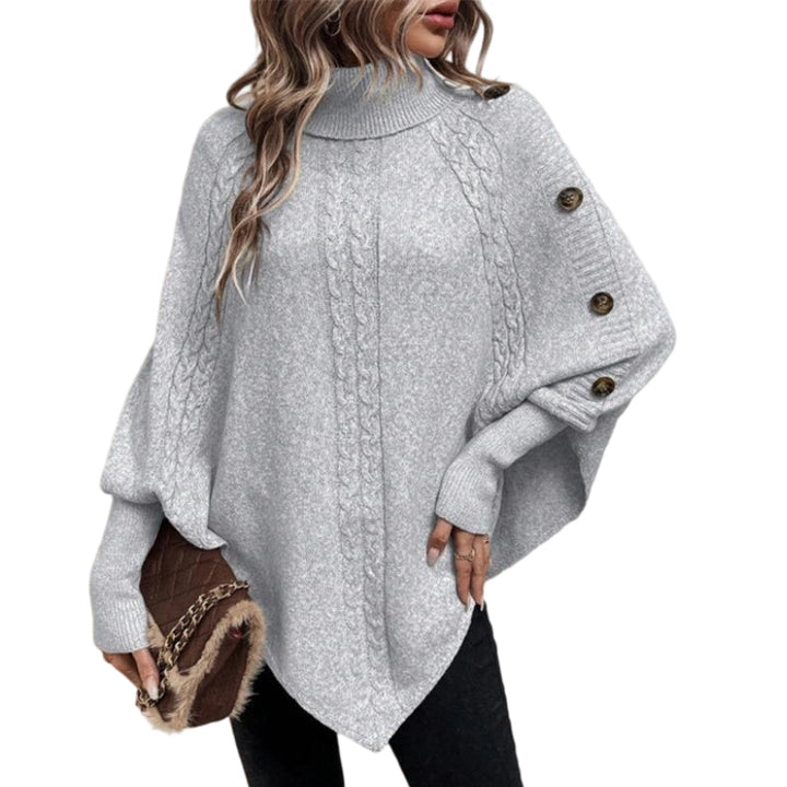 Rylee - Eleganter Pullover im Cape Stil Mit Hohem Kragen Und Asymmetrischem Saum