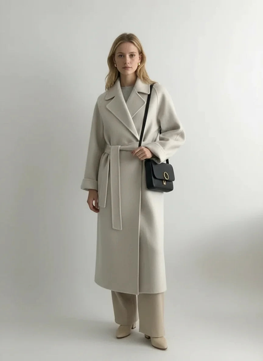 Shulamit - Eleganter Langarm Mantel Mit Gürtel