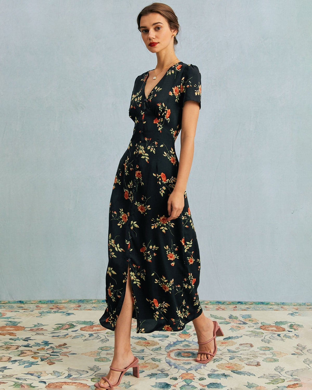 Kambria – Kurzärmeliges Midikleid Mit Blumenmuster