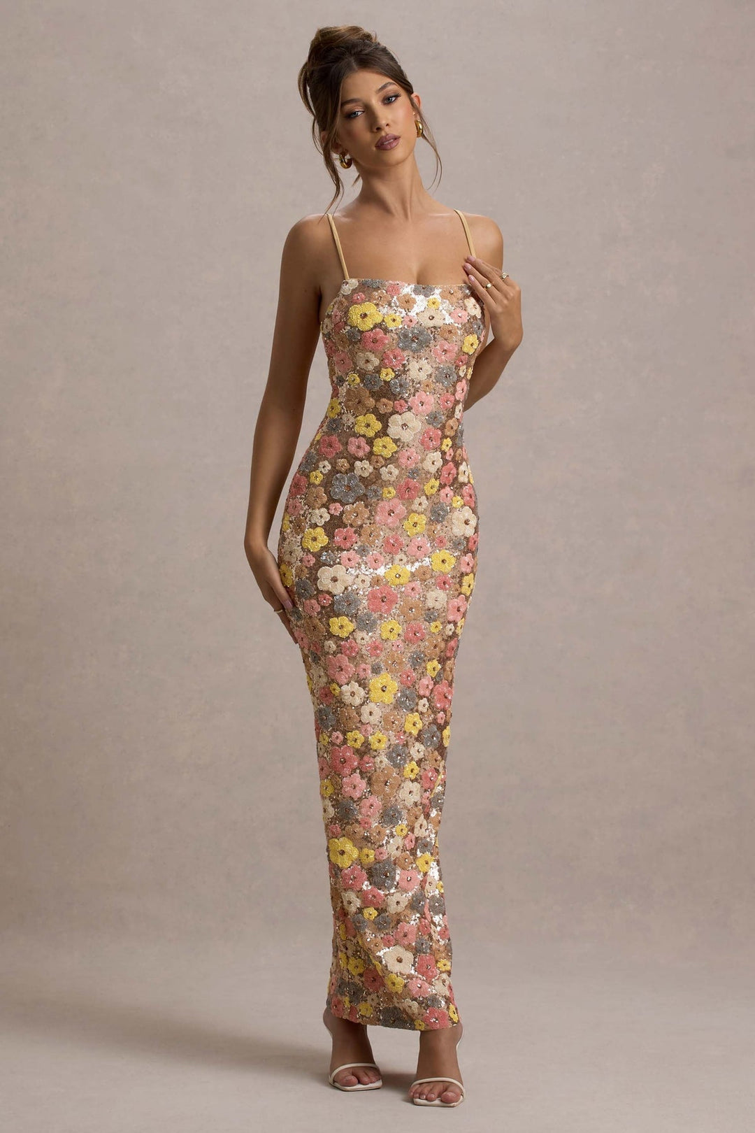 Lolita – Maxikleid mit Spaghettiträgern und Blumen-Paillettenmuster