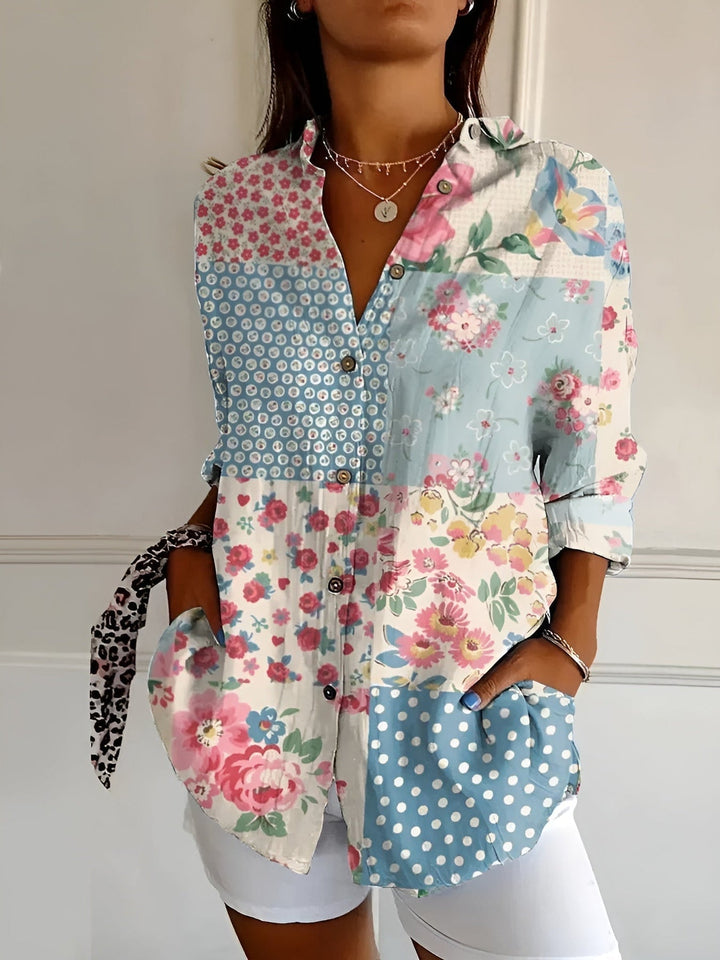 Brenda - Lässige Bluse Mit Blumen Und Wellen