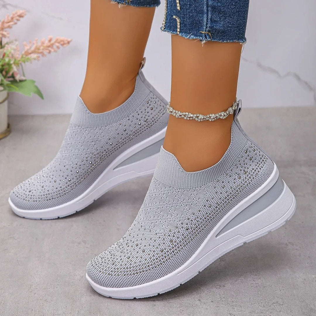 Loretha – Orthopädische Keil Turn Schuhe Mit Masche Kristall