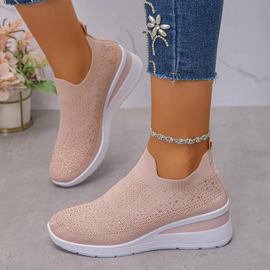 Loretha – Orthopädische Keil Turn Schuhe Mit Masche Kristall