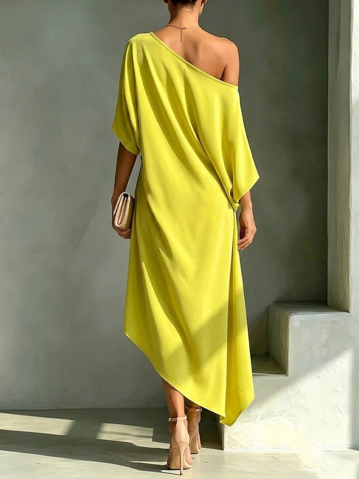 Elonia - Asymmetrisches Midi-Kleid Mit Schulterfreiem Ausschnitt