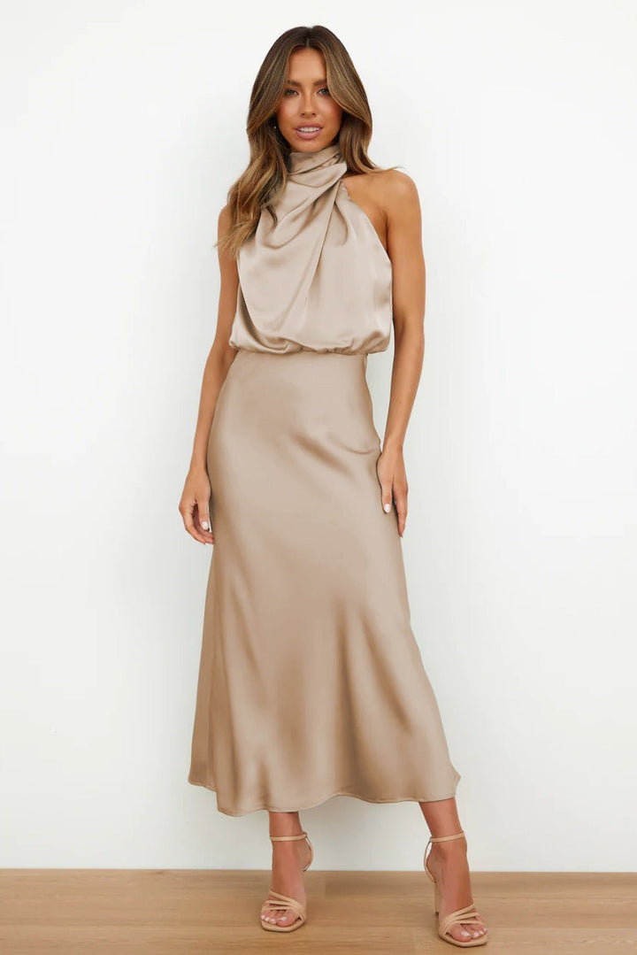 Aukje – Elegantes ärmelloses Maxikleid Aus Satin