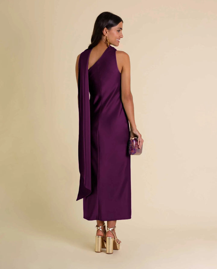 Zinash - Ein-Schulter-Midi-Kleid mit Schleife am Hals