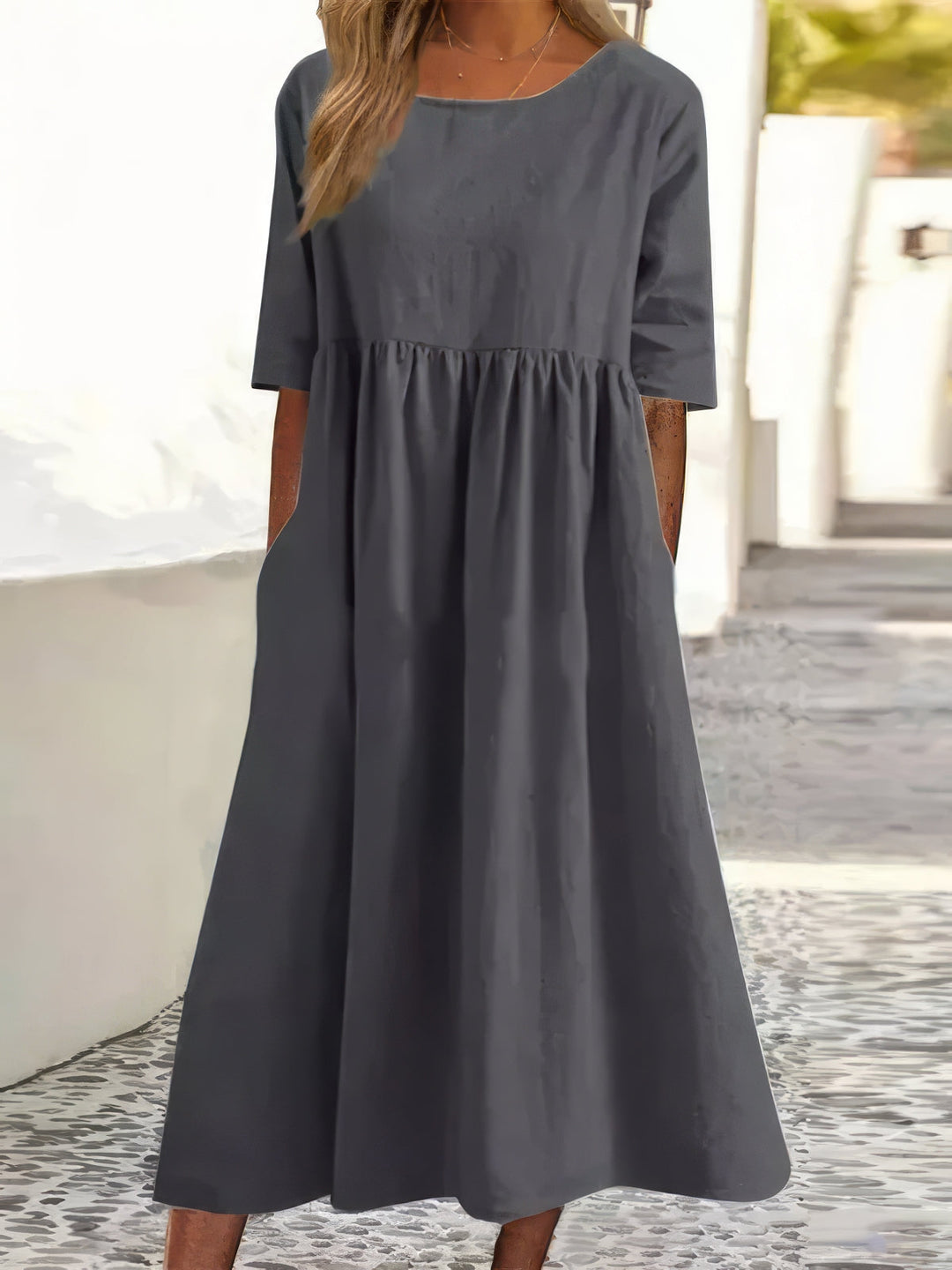 Maikee - Baumwollkleid Mit Rundhalsausschnitt Und Taschen