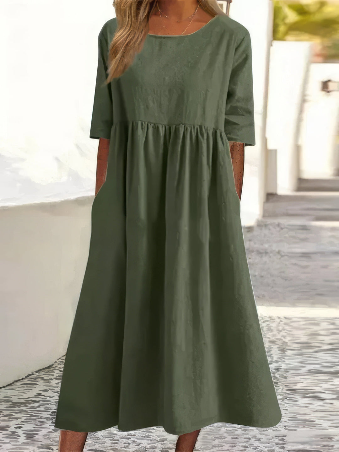 Maikee - Baumwollkleid Mit Rundhalsausschnitt Und Taschen