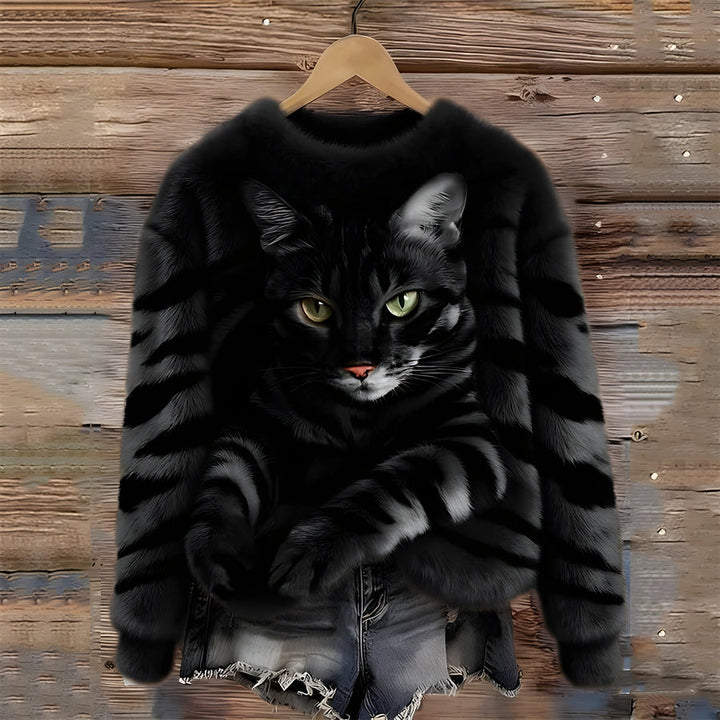 Zohara – Kunstfellpullover Mit Katzenprint