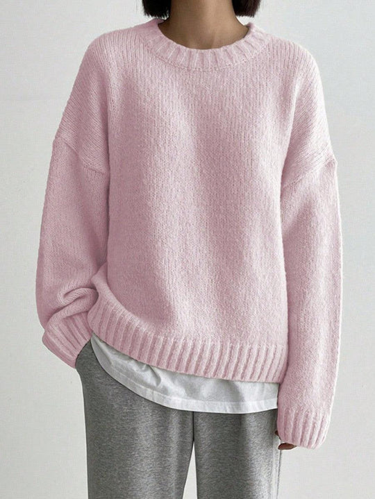 Rosa einfarbiger Pullover mit langen Ärmeln und Rundhalsausschnitt